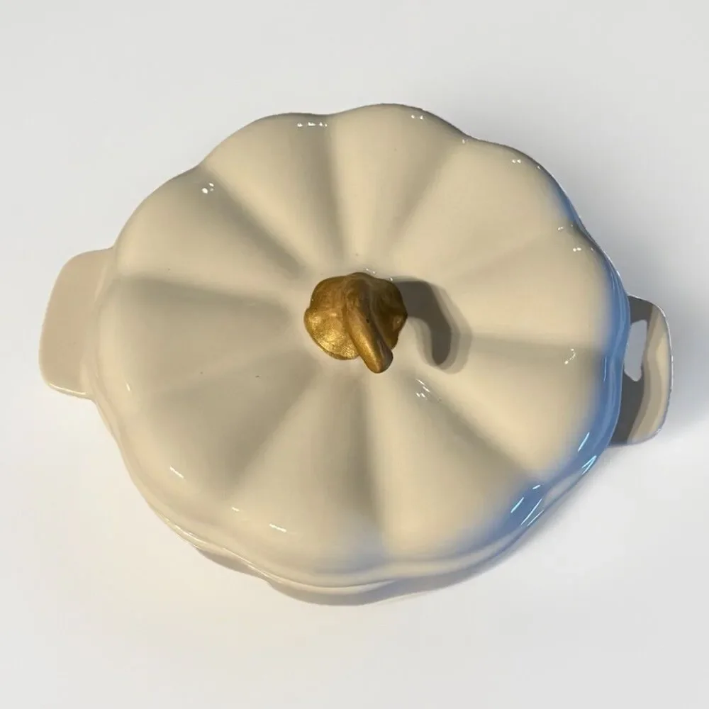 Pioneer Woman Mini Pumpkin Cocottes‎ Ceramic Casserole Dish Linen 13.5 oz